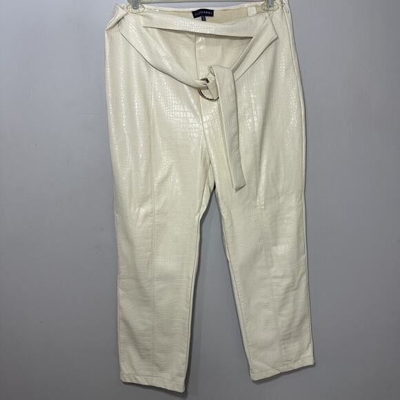 JLUXLABEL Cream Cropped Pants Croc Faux Leather High Waist Neutral Size XL - Picture 3 of 10